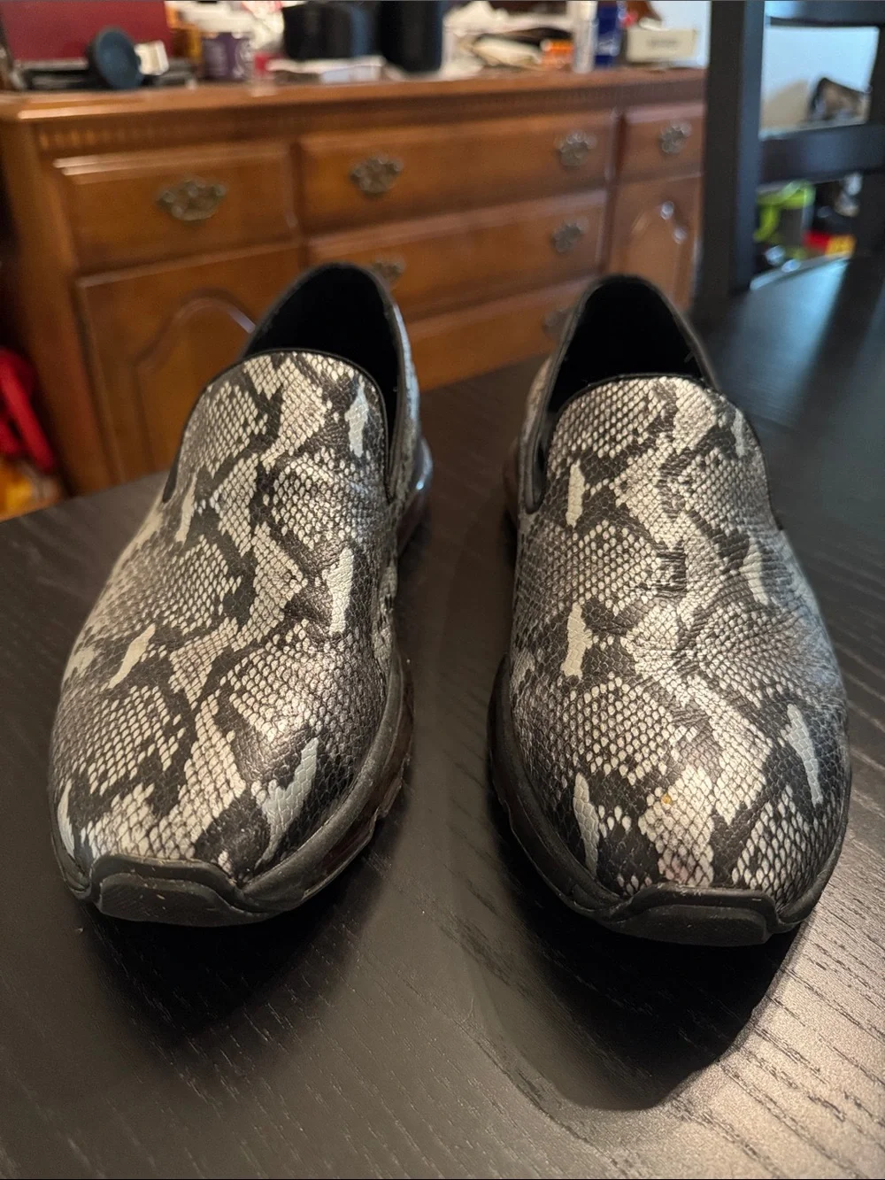 Steve Madden Men's Slip-On Snake Print Loafers - Black & White